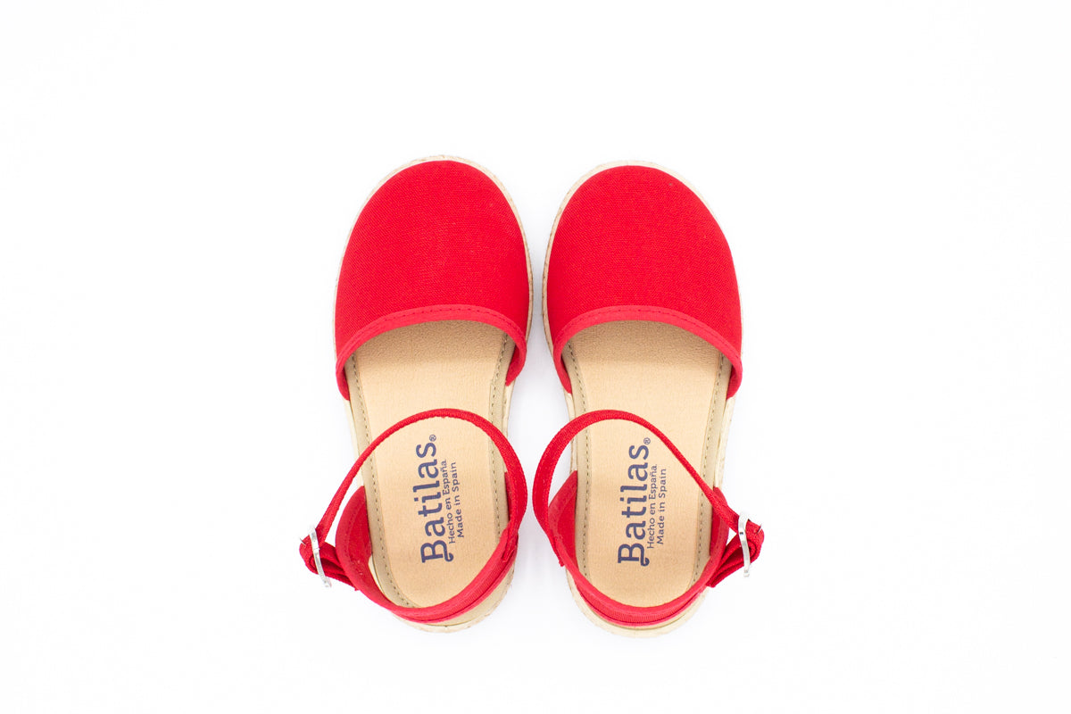 Sandali in cotone con cinturino rosso