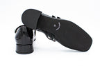Patent leather court shoes with two straps