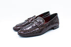 Crocodile print leather loafers