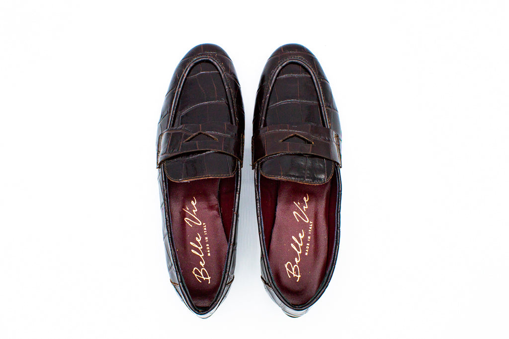 Crocodile print leather loafers