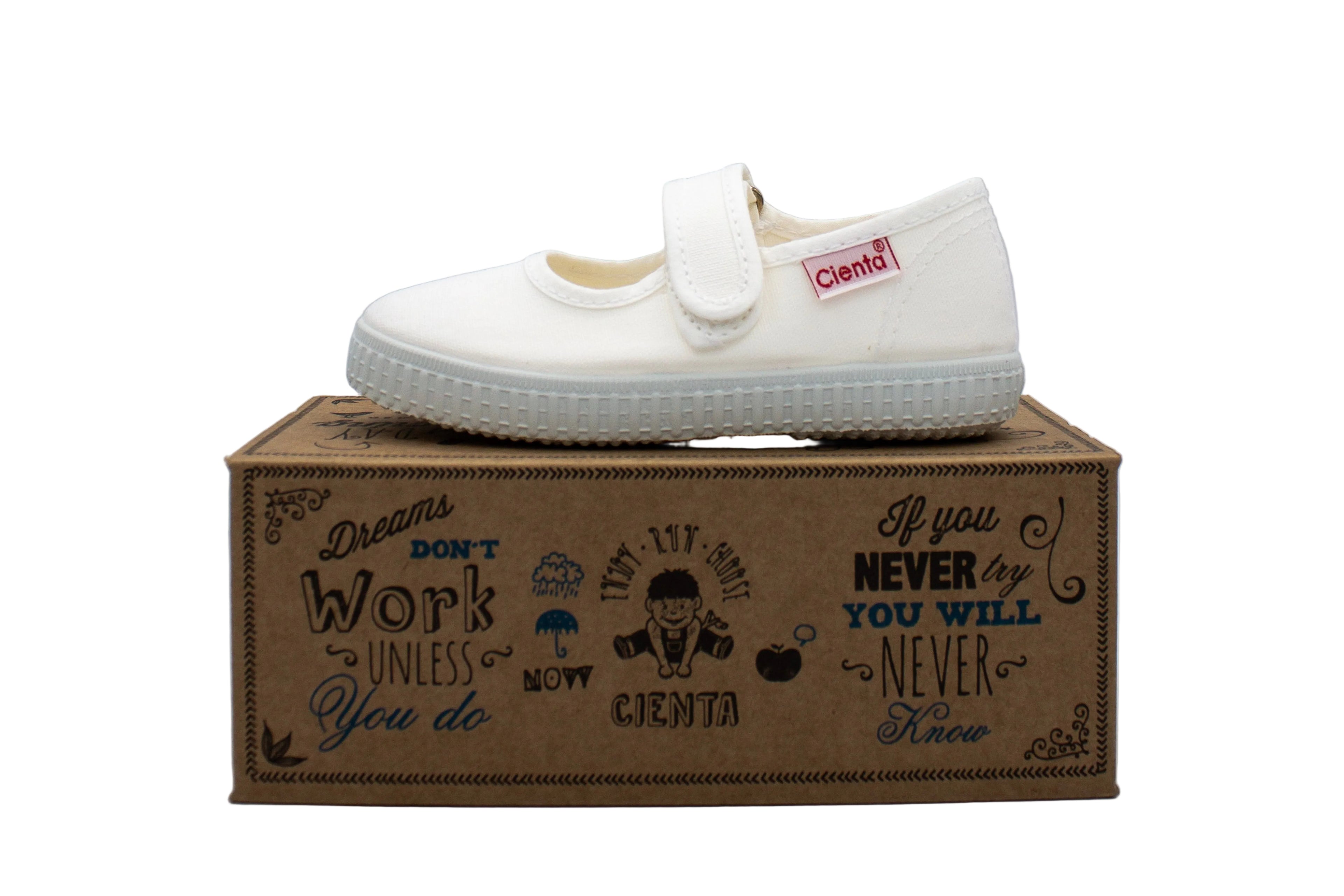Ballerine in cotone con velcro bianco