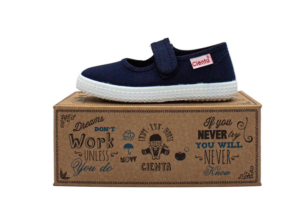 Cotton ballet flats with blue velcro