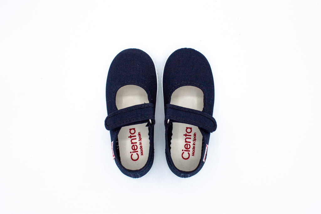 Cotton ballet flats with blue velcro
