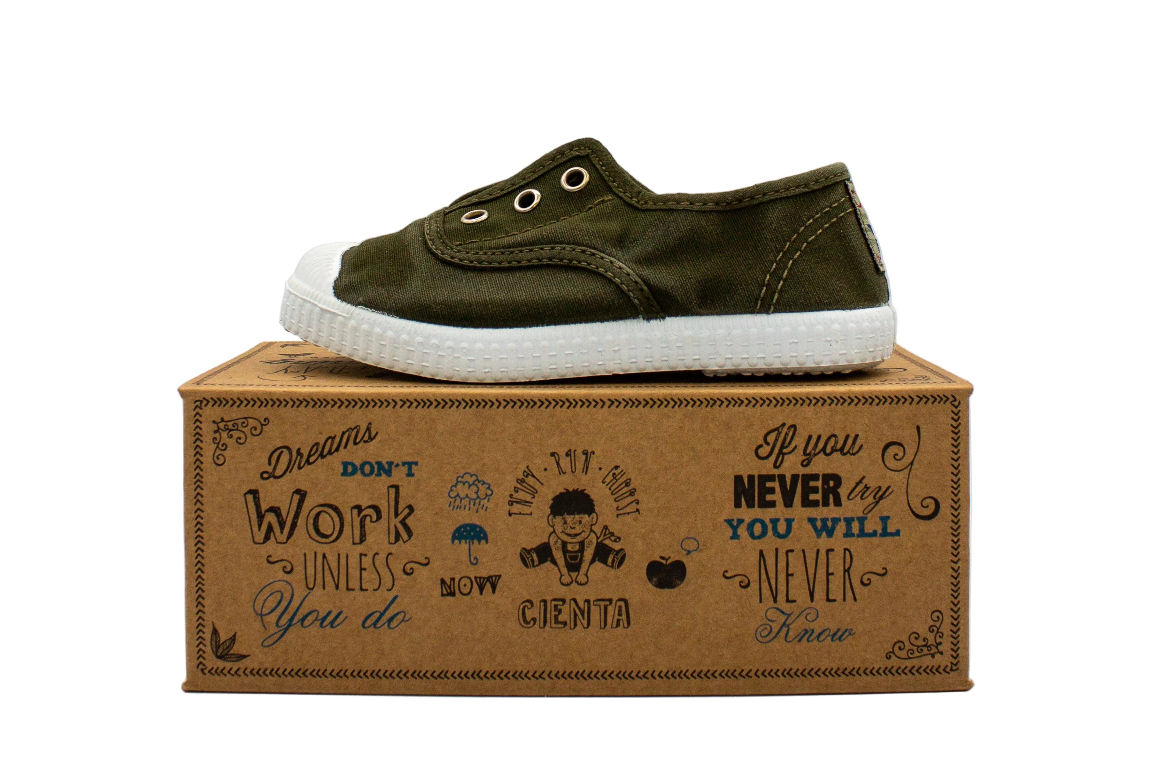 Cotton slip-on sneakers for kids in khaki