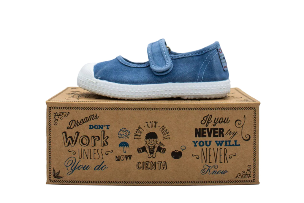 Ballerine in cotone con velcro da bambina tejano