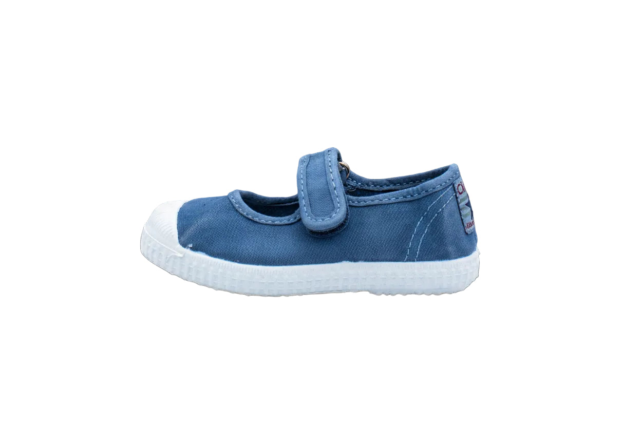 Ballerine in cotone con velcro da bambina tejano