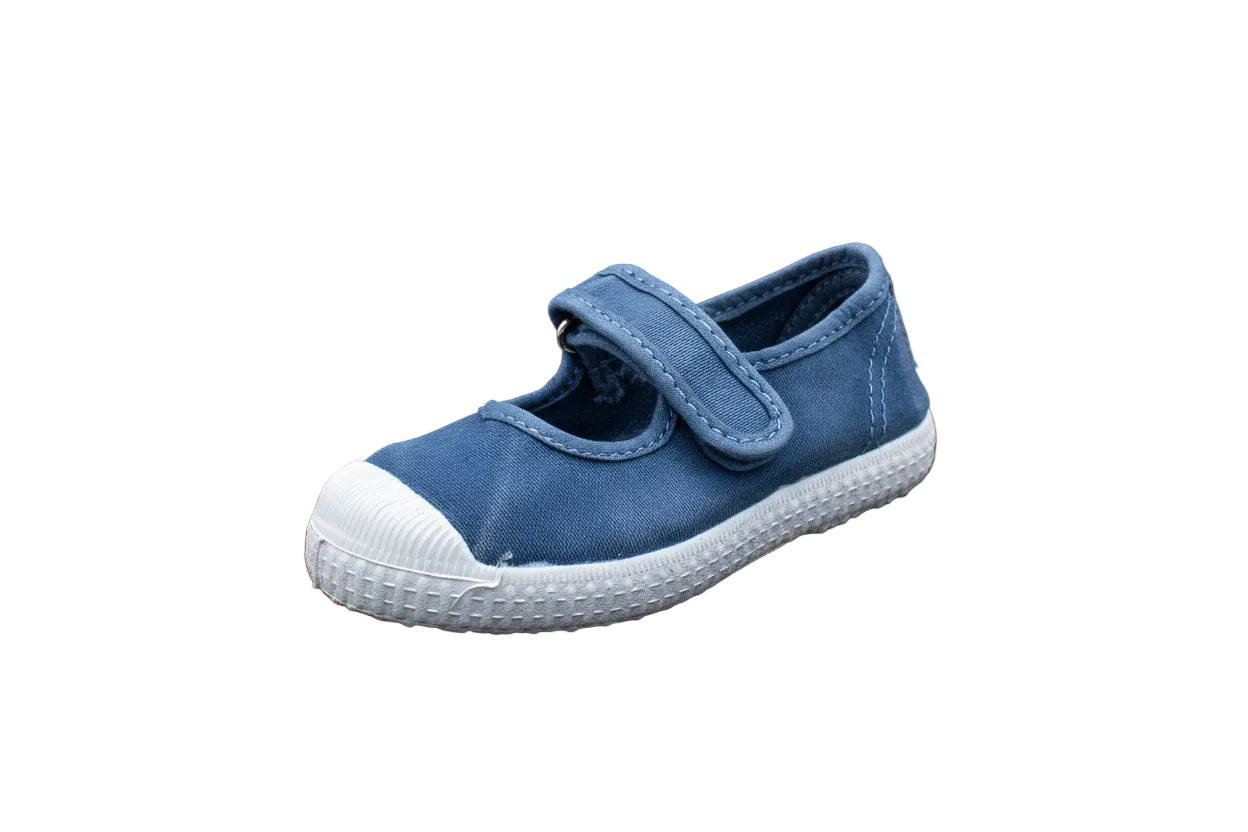 Ballerine in cotone con velcro da bambina tejano