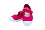 Cotton ballerinas with Velcro for girls in fuchsia