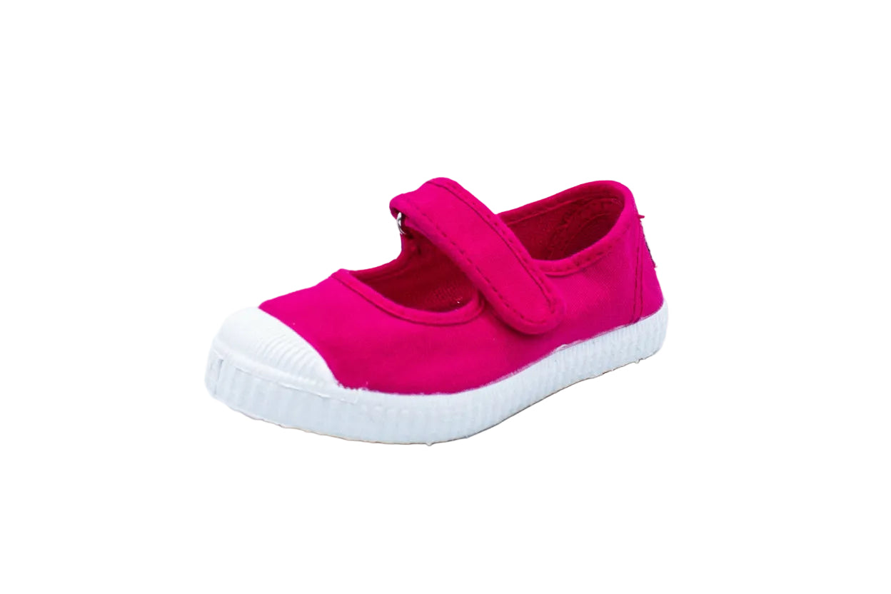Cotton ballerinas with Velcro for girls in fuchsia