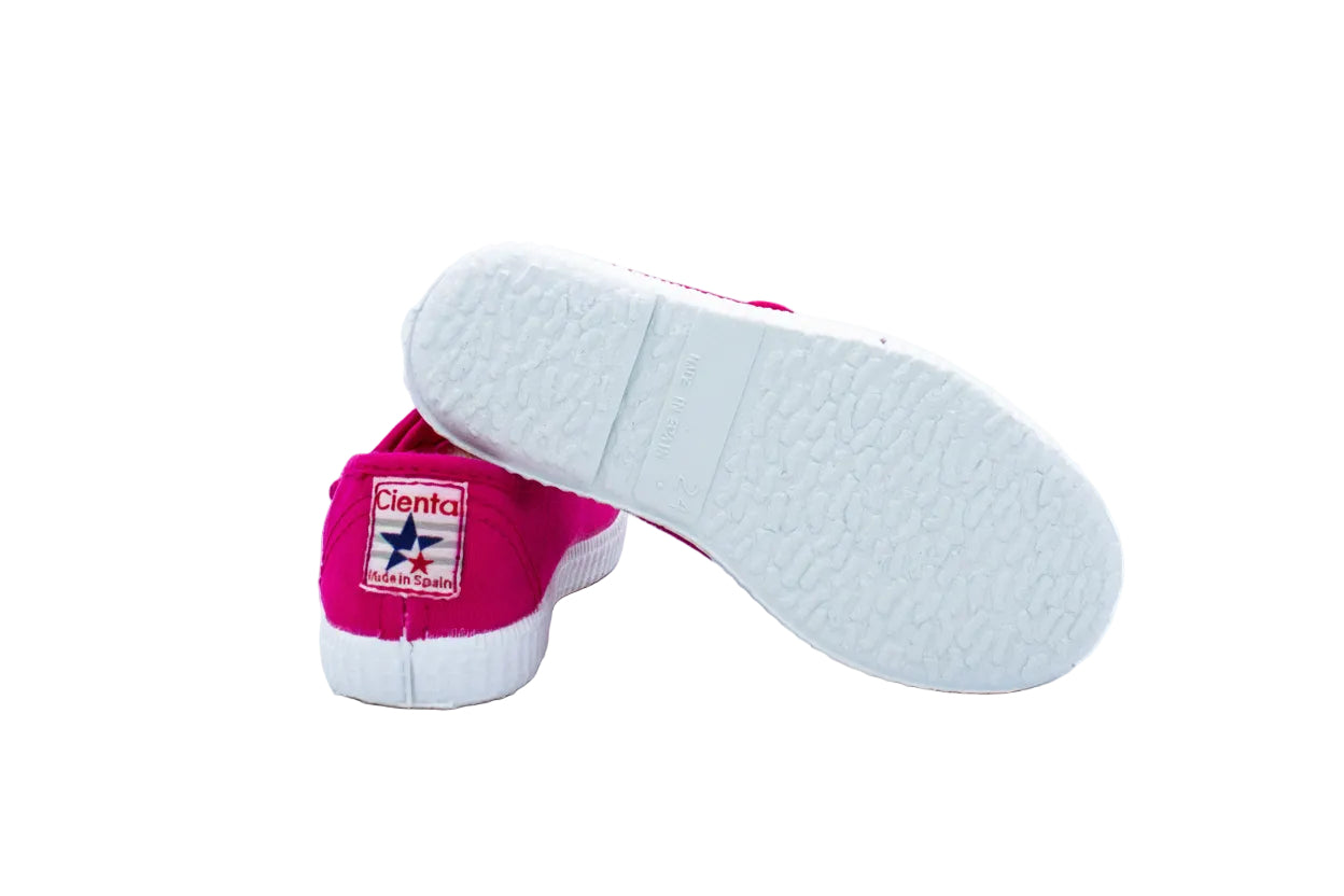 Cotton ballerinas with Velcro for girls in fuchsia