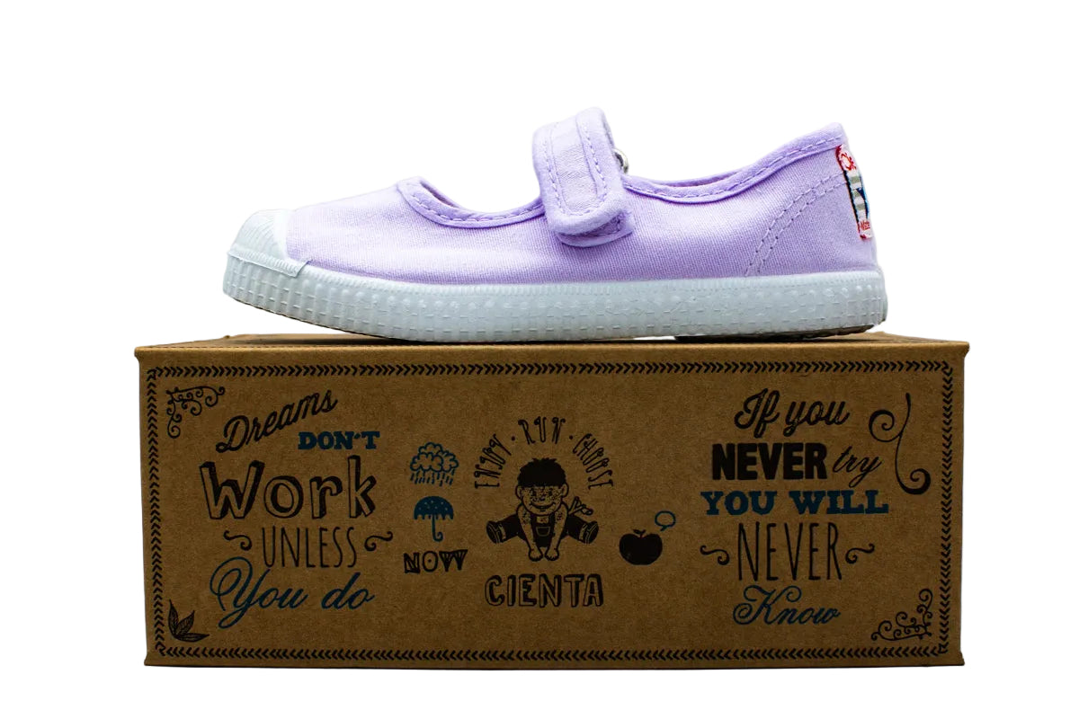 Ballerine in cotone con velcro da bambina lilla