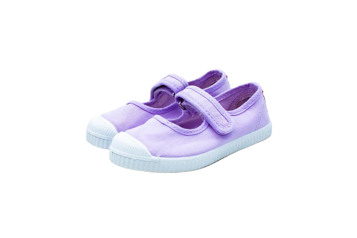 Ballerine in cotone con velcro da bambina lilla