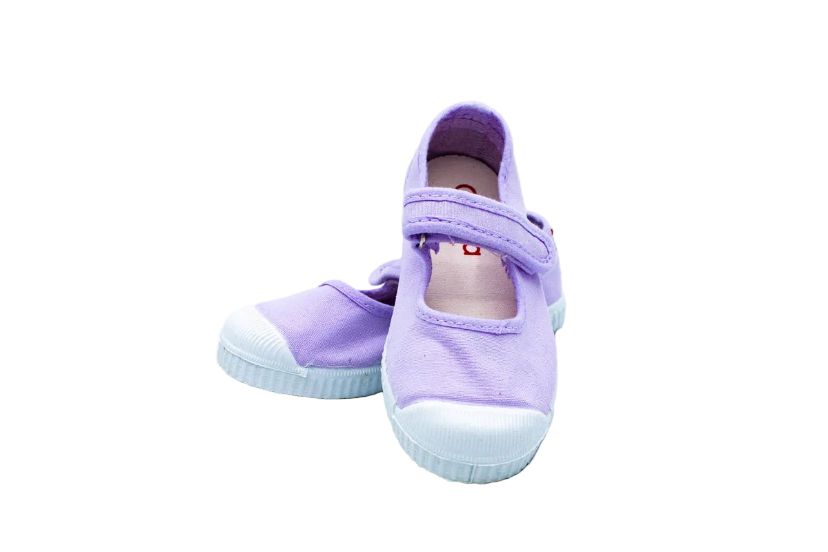 Ballerine in cotone con velcro da bambina lilla