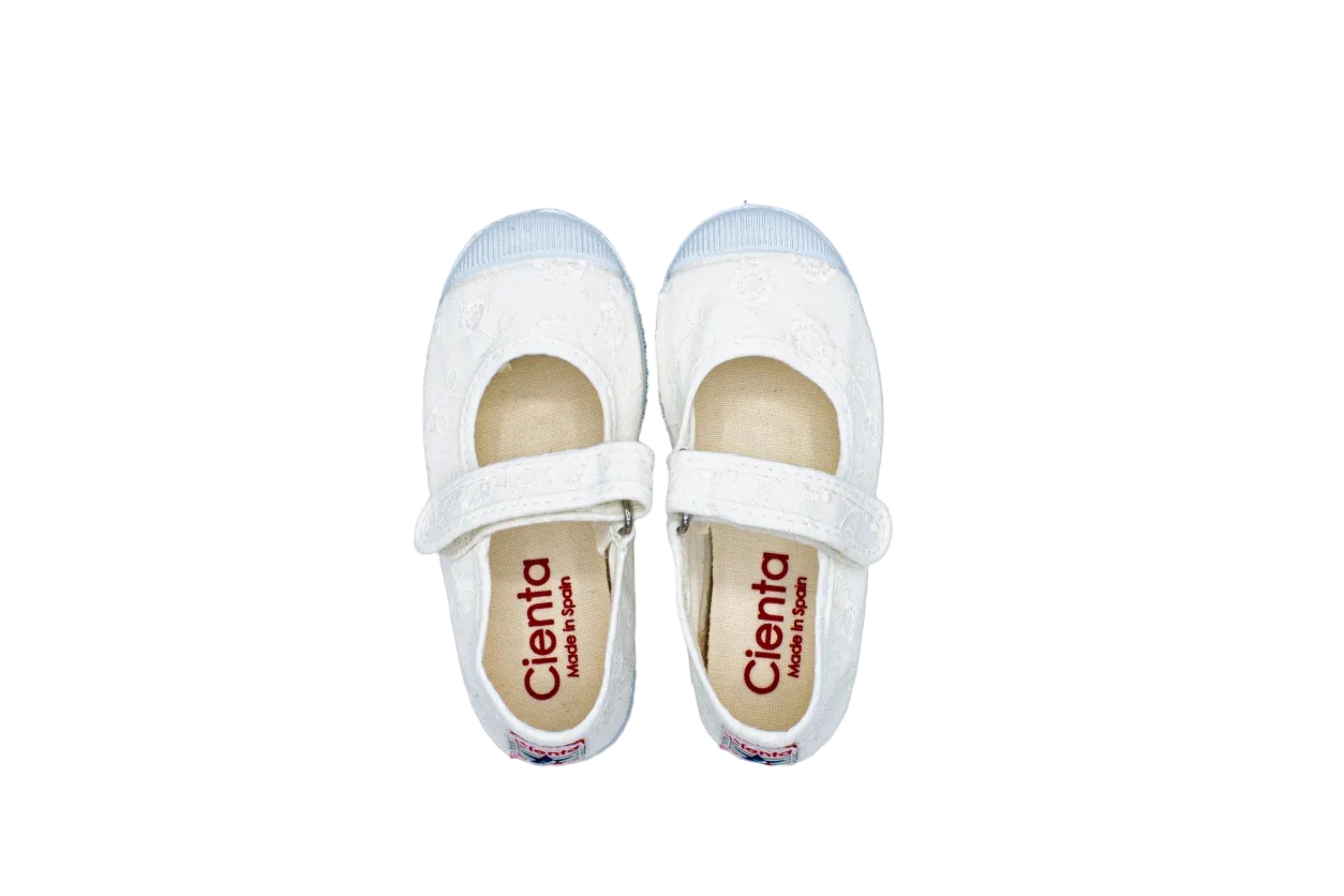 Cotton ballerinas with Velcro for girls in white lace
