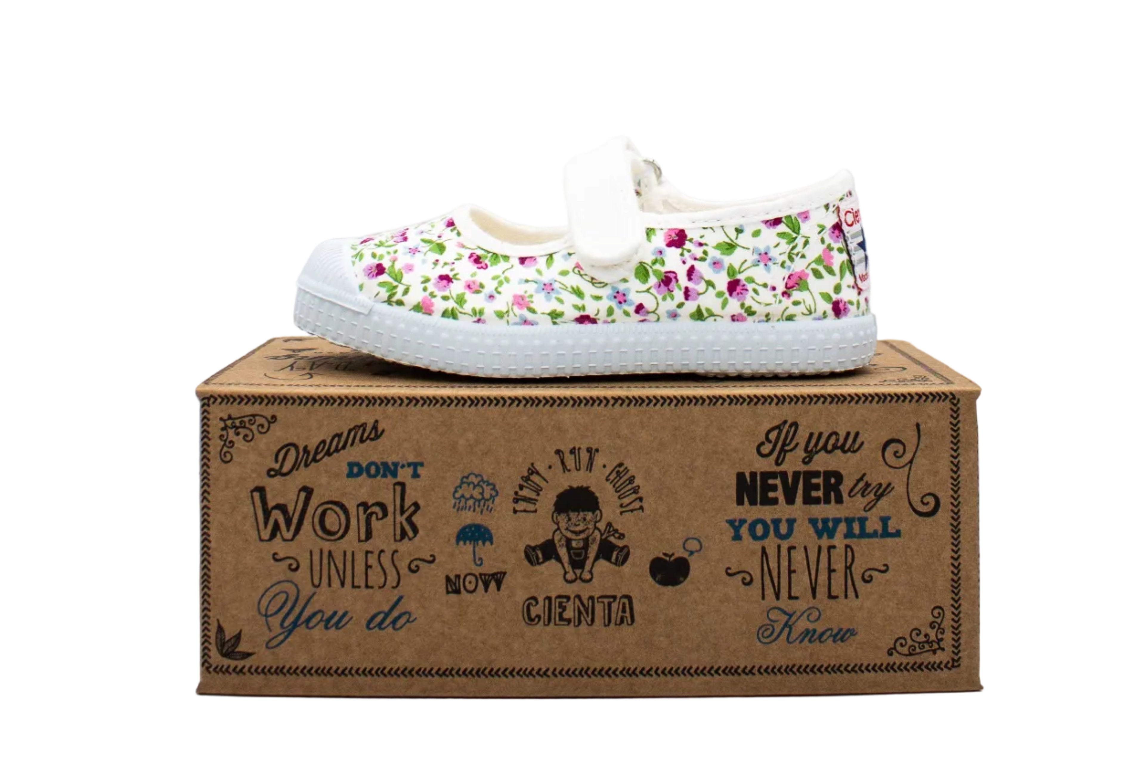 Cotton ballerinas with Velcro for girls in floral print