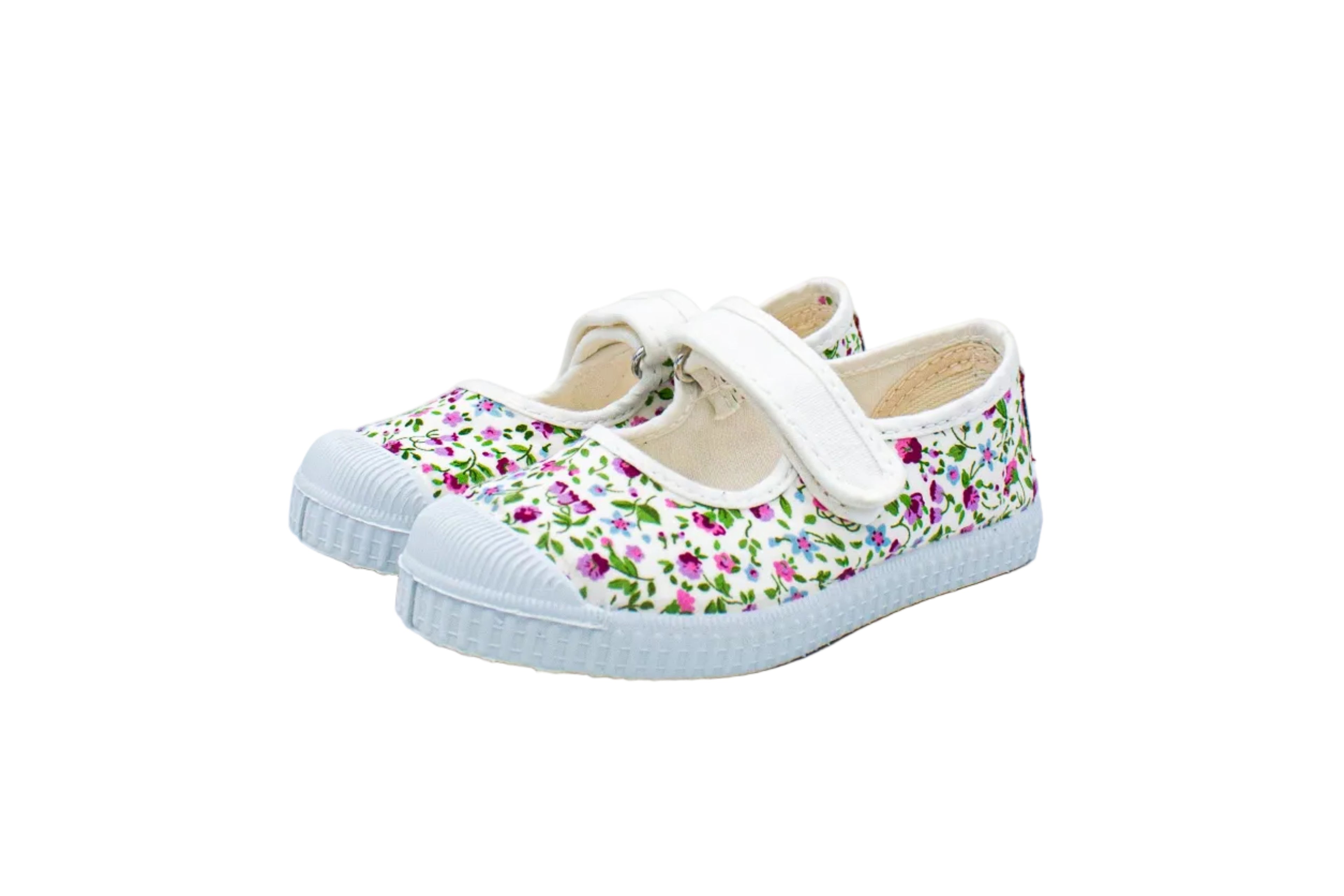 Cotton ballerinas with Velcro for girls in floral print