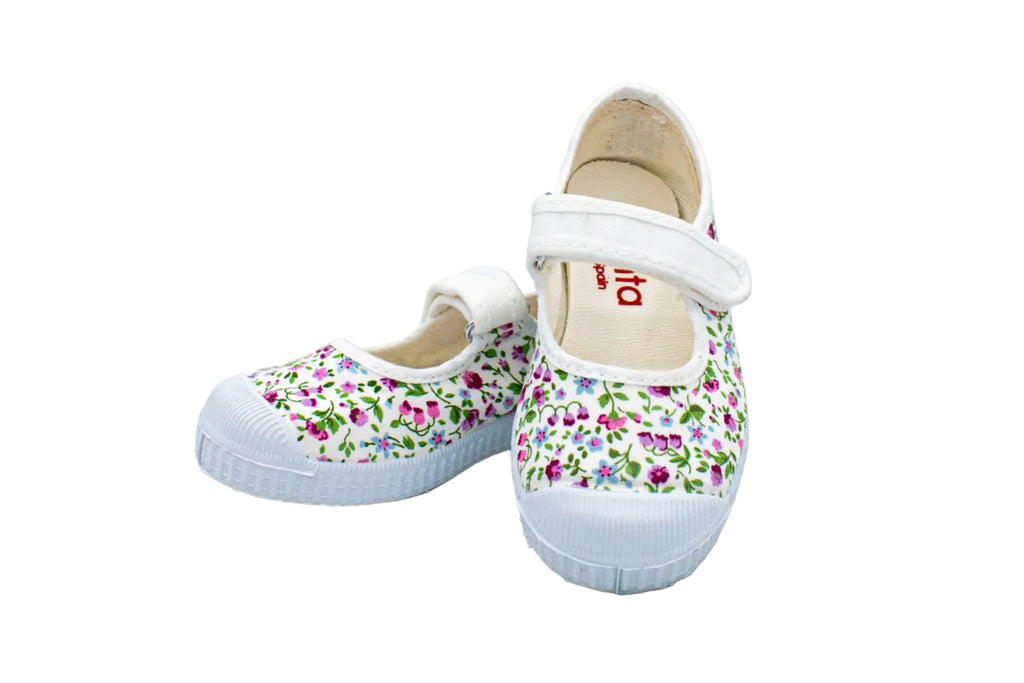 Cotton ballerinas with Velcro for girls in floral print