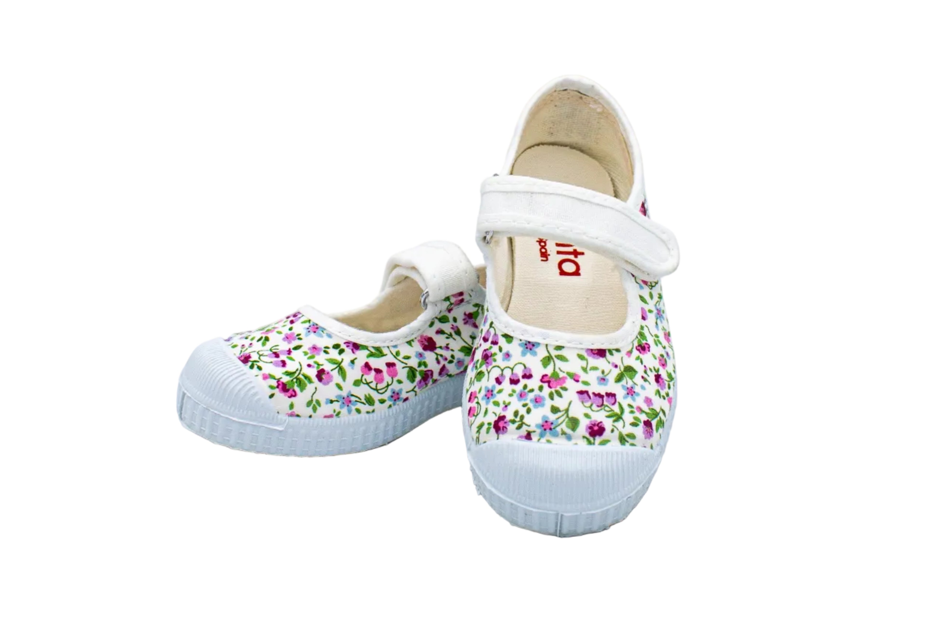 Cotton ballerinas with Velcro for girls in floral print