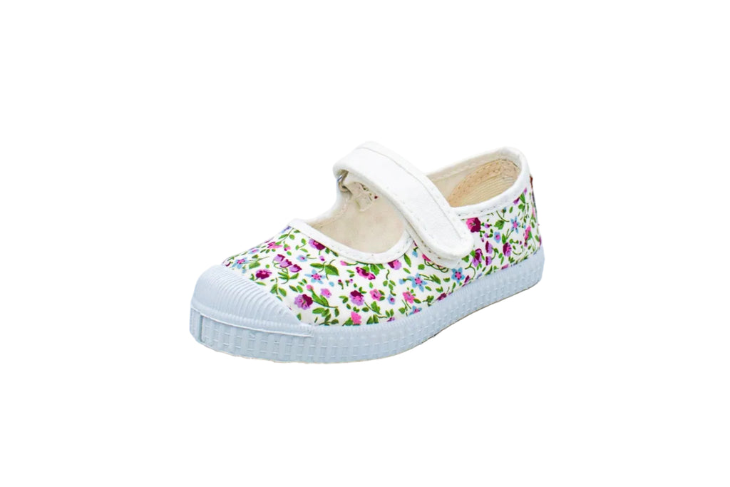 Cotton ballerinas with Velcro for girls in floral print