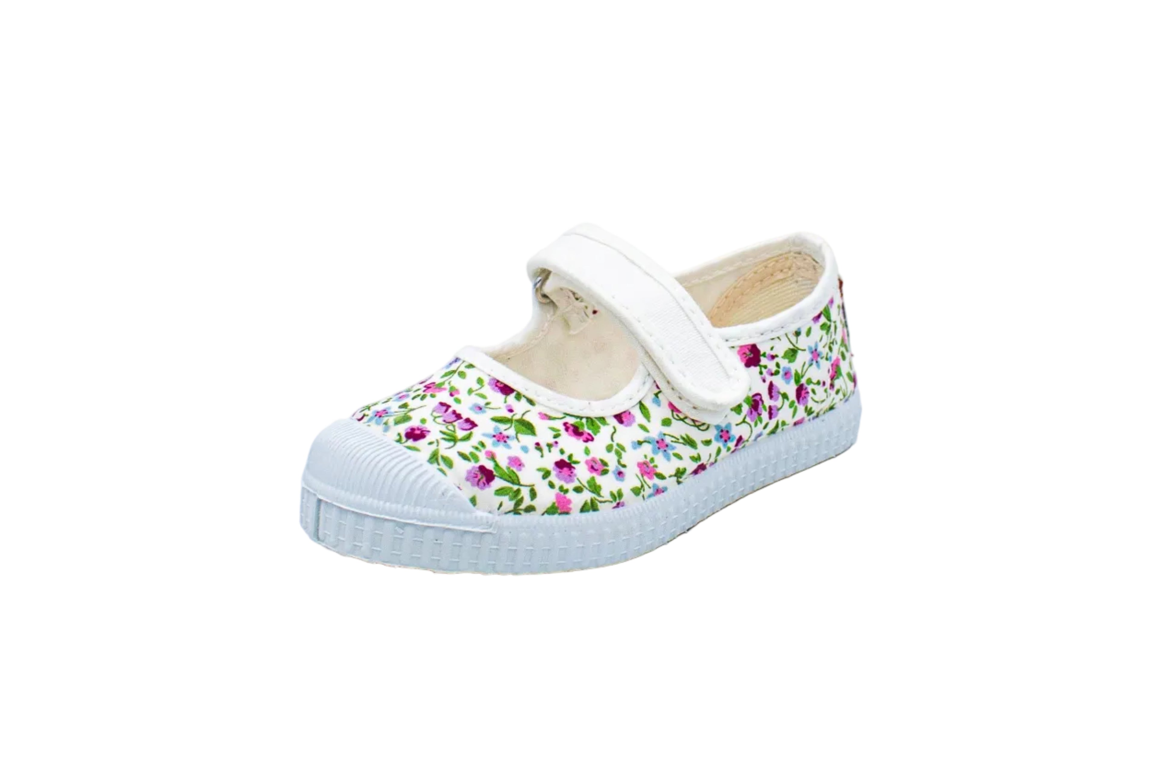 Cotton ballerinas with Velcro for girls in floral print