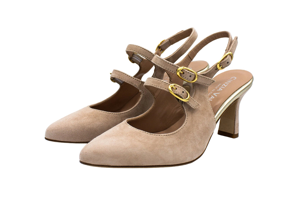 Slingback in camoscio tacco 7 beige
