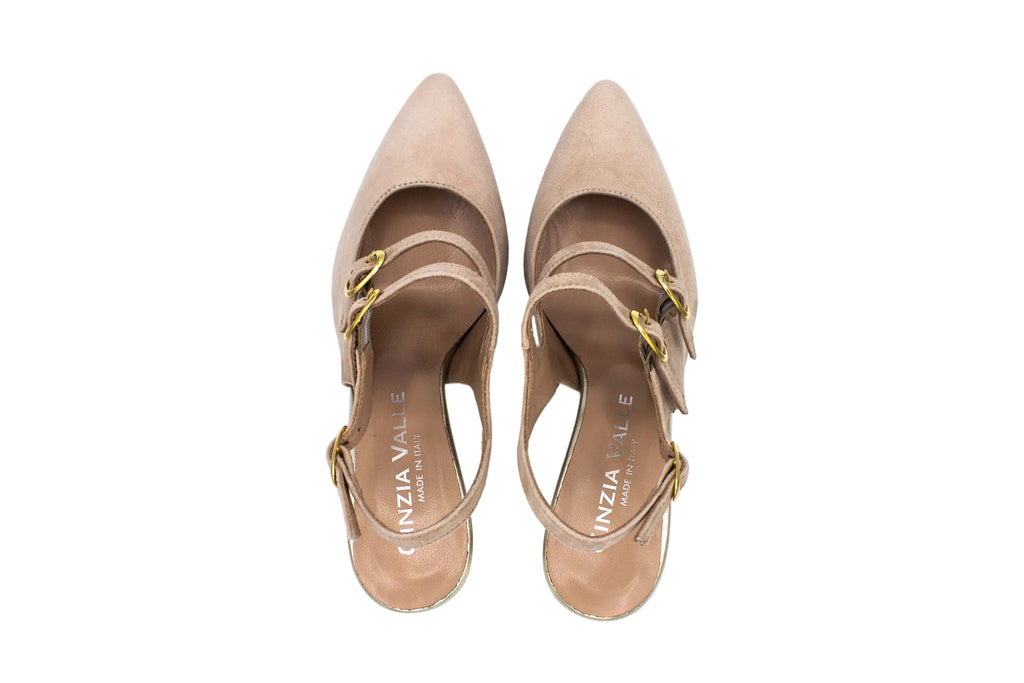 Slingback in camoscio tacco 7 beige