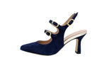 Blue suede slingback with 7 cm heel