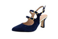 Blue suede slingback with 7 cm heel
