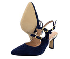 Blue suede slingback with 7 cm heel
