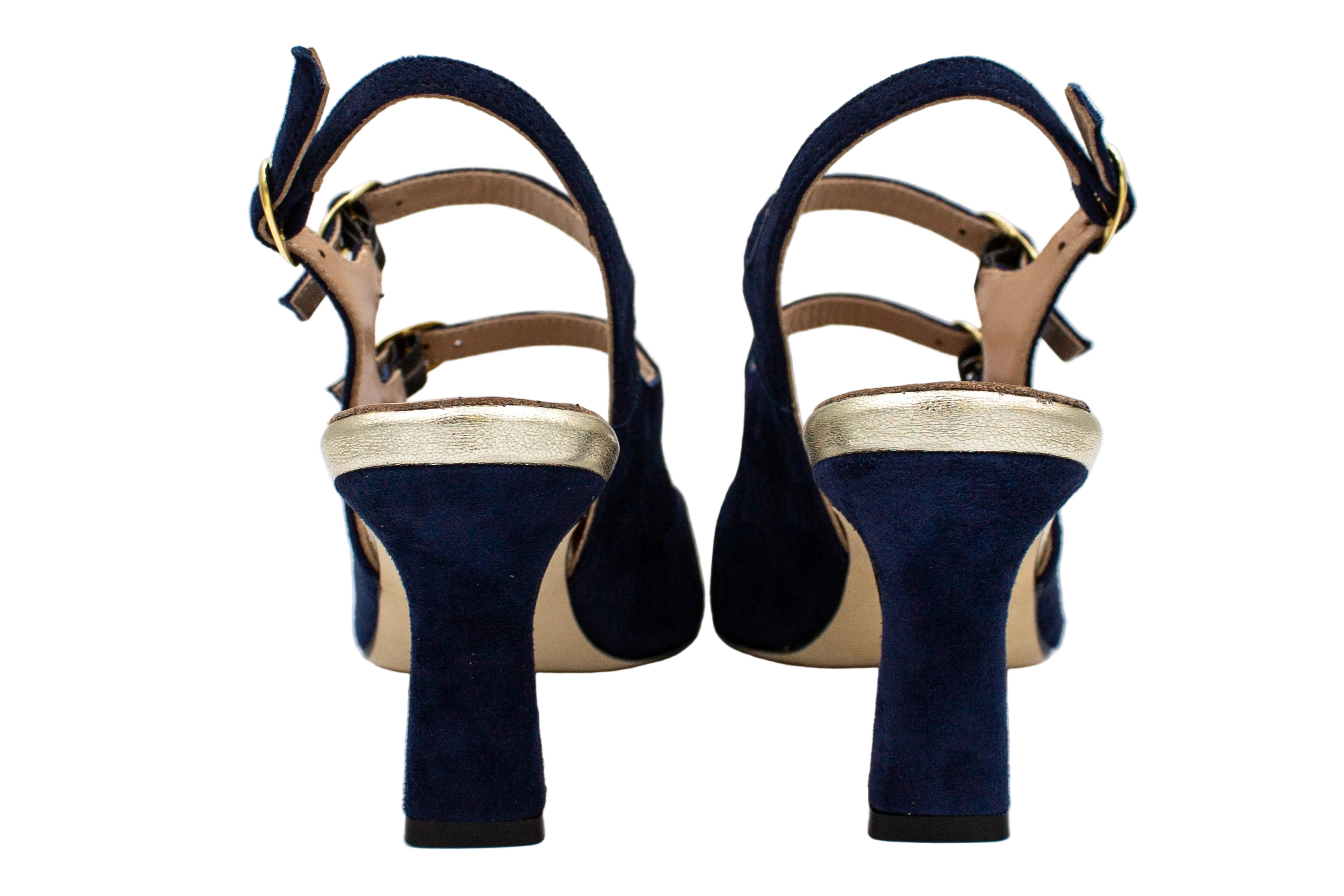 Blue suede slingback with 7 cm heel