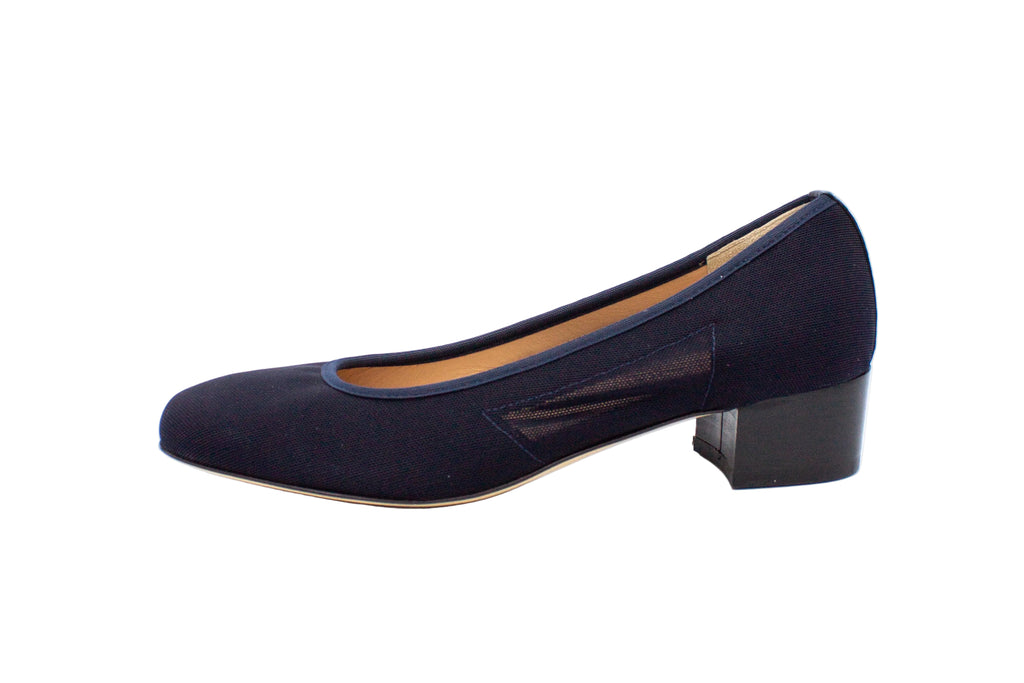 Mesh fabric pump with 3 cm heel in blue