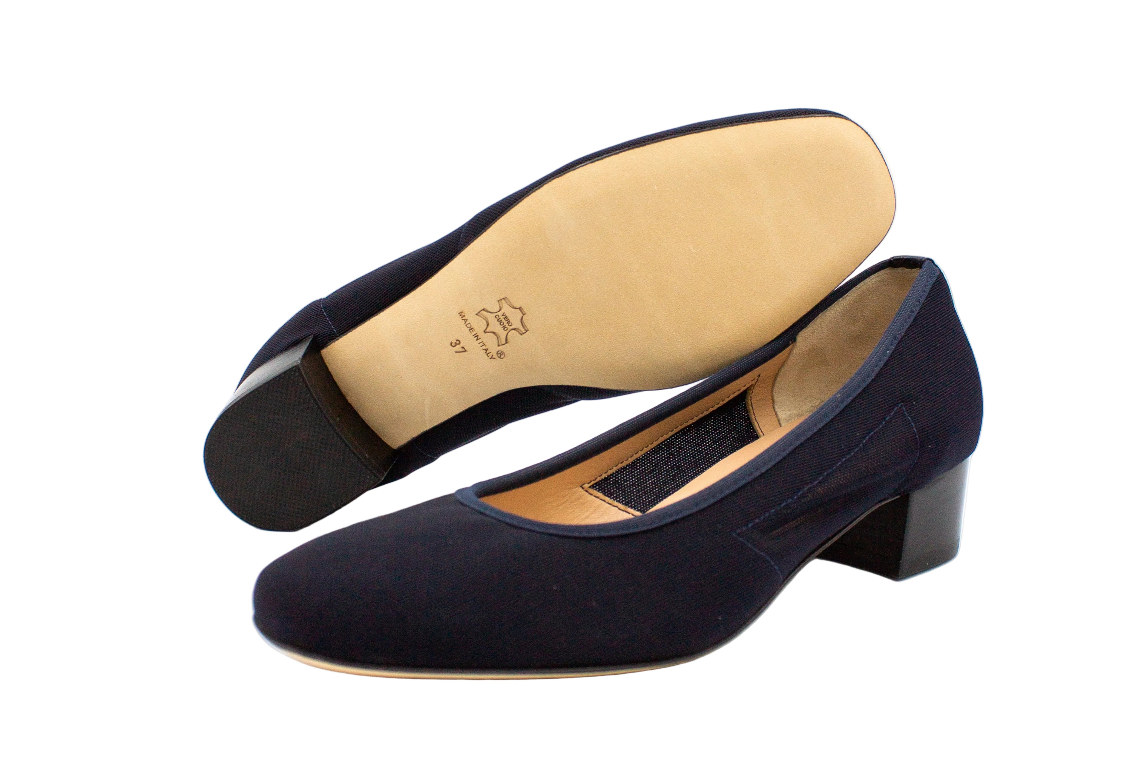 Mesh fabric pump with 3 cm heel in blue