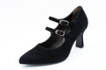 Black suede pump with two straps