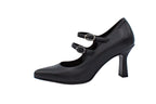 Black nappa pump with two straps