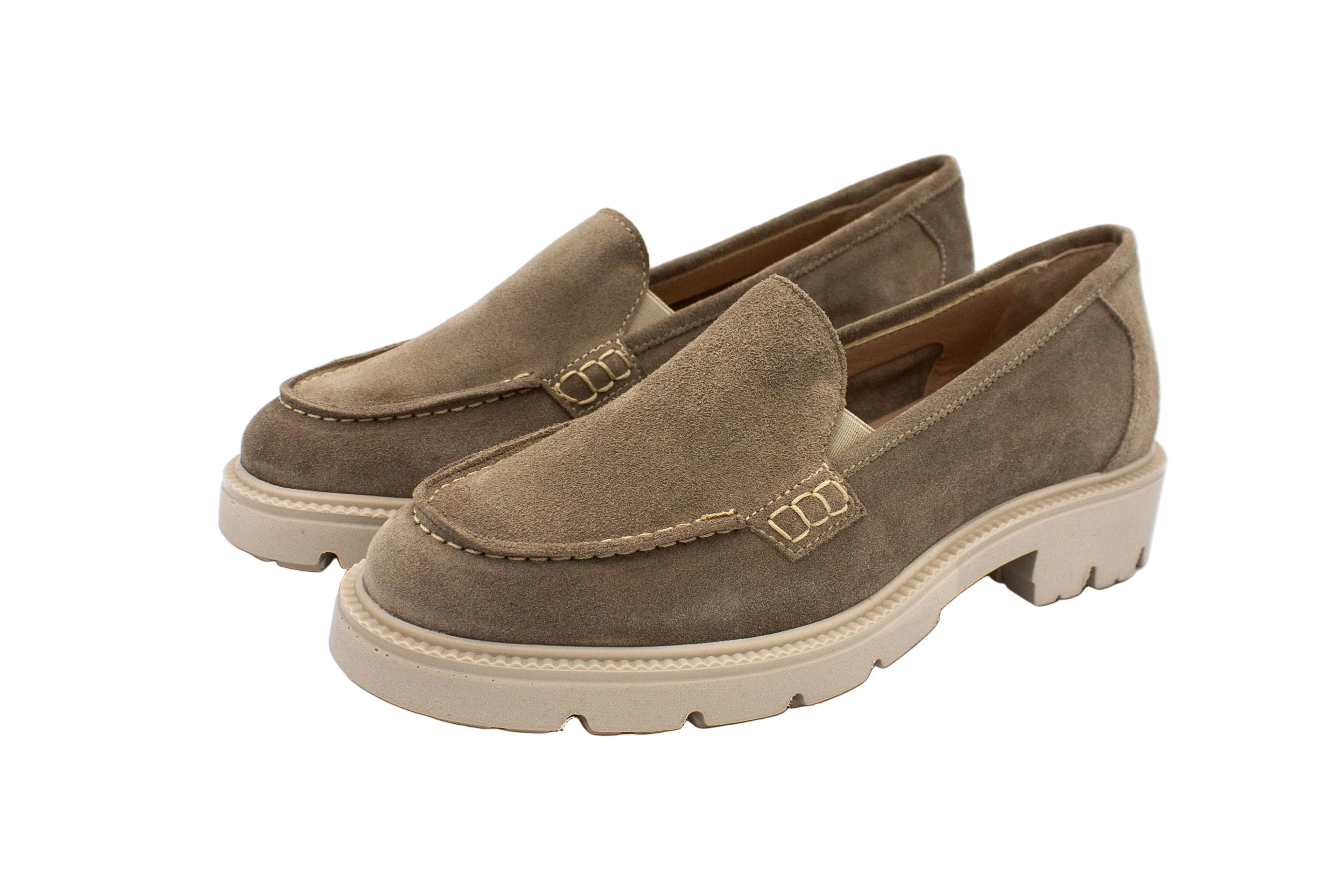 Beige suede loafers with chunky sole