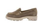 Beige suede loafers with chunky sole