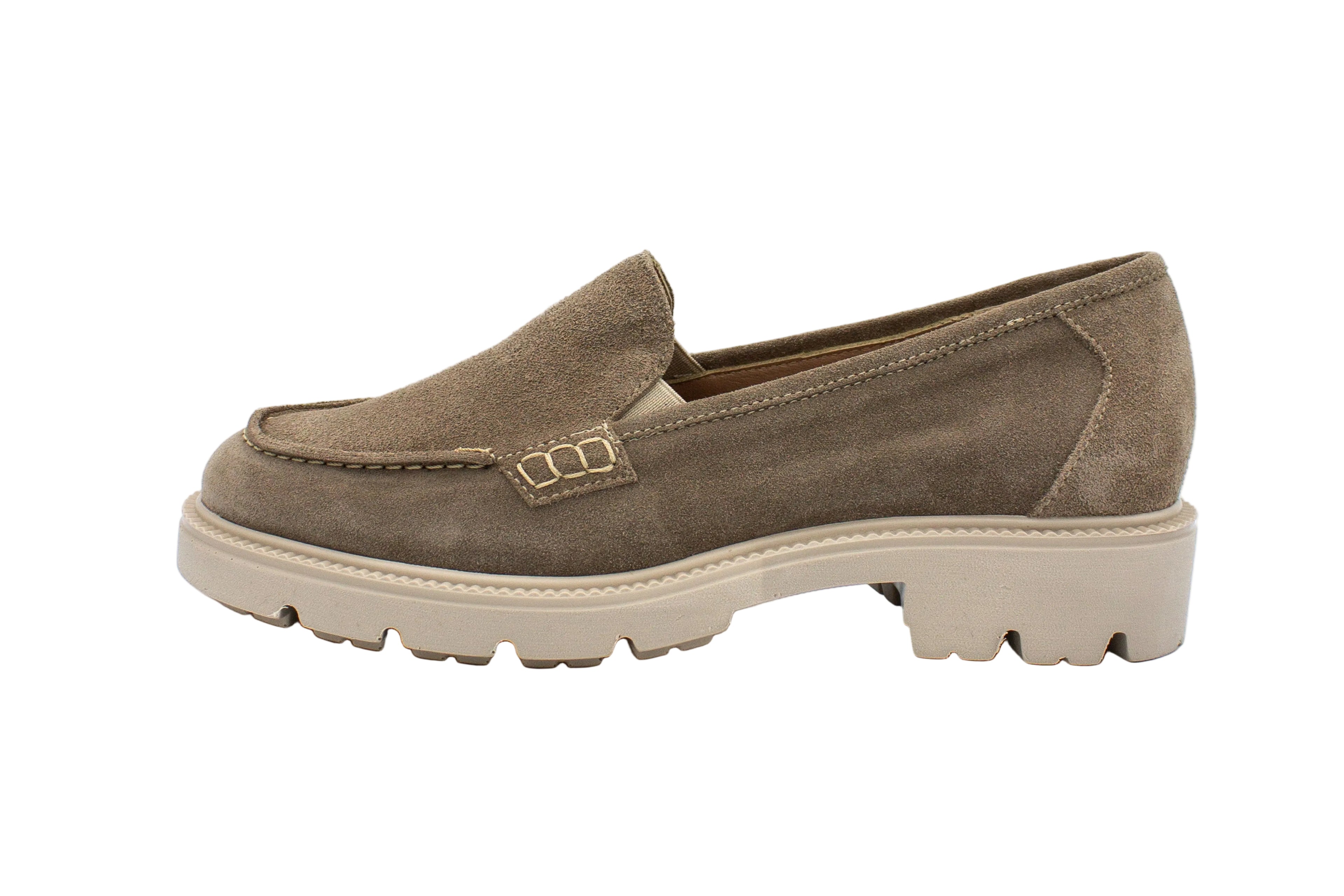Beige suede loafers with chunky sole