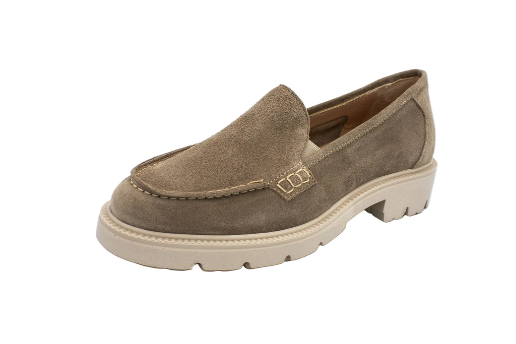 Beige suede loafers with chunky sole