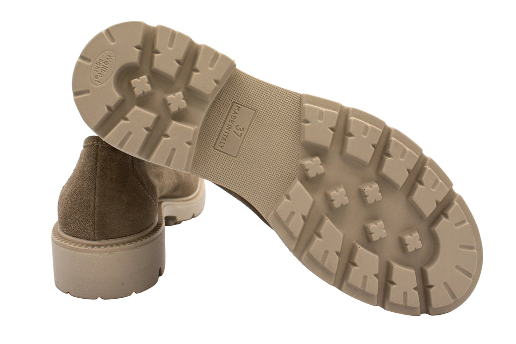 Beige suede loafers with chunky sole