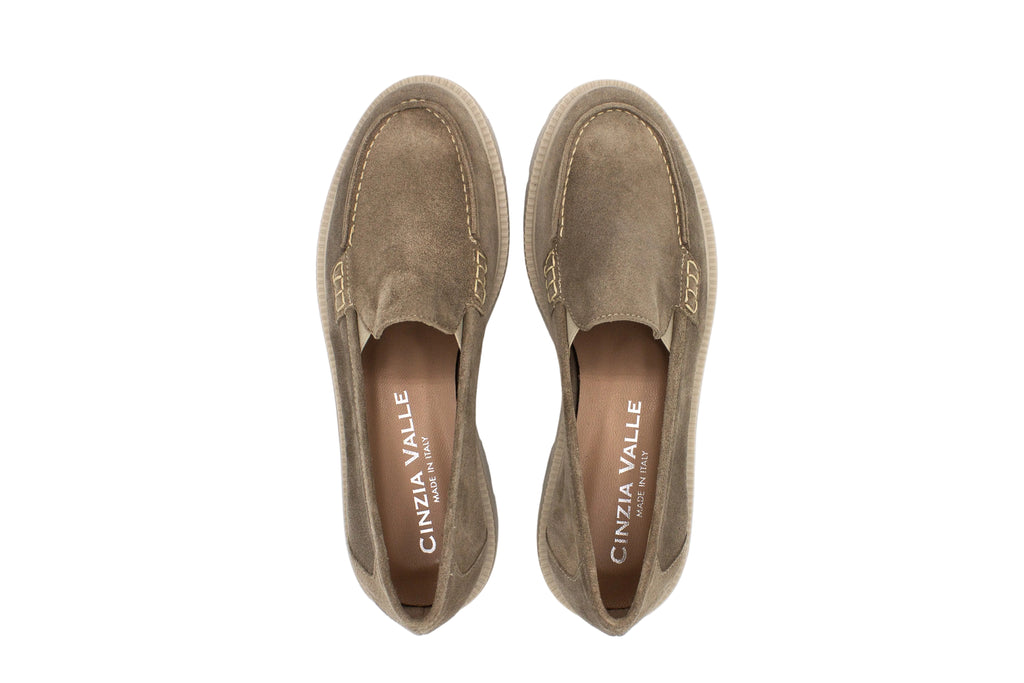 Beige suede loafers with chunky sole