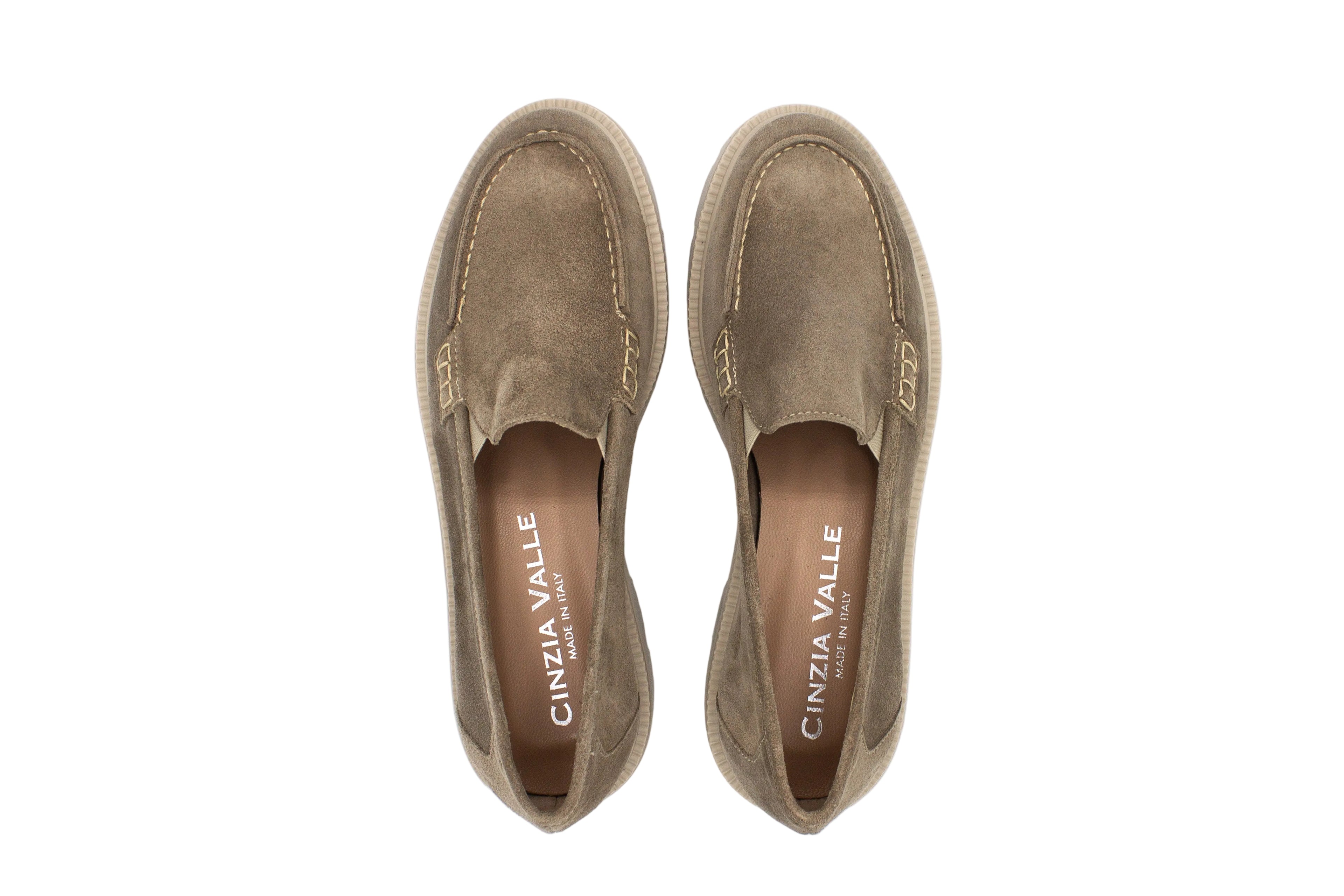 Beige suede loafers with chunky sole