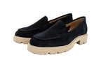 Blue suede loafers with chunky sole