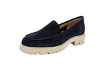 Blue suede loafers with chunky sole
