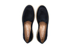 Blue suede loafers with chunky sole