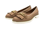 Beige leather loafers with fringe
