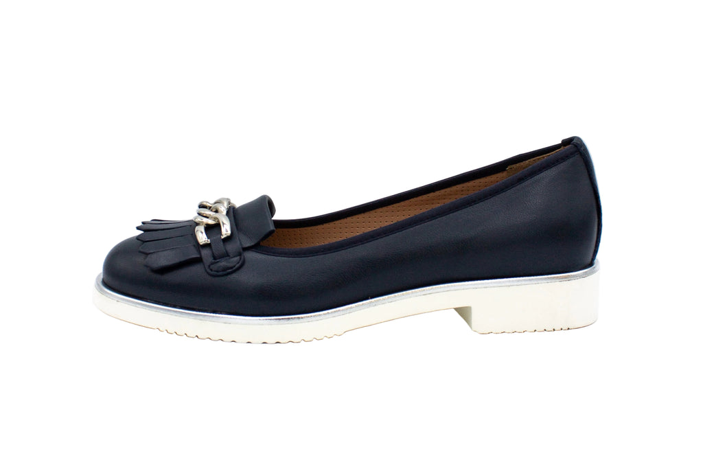 Mocassini in pelle con frangia blu