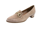 Pointed loafers with beige suede buckle