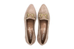 Pointed loafers with beige suede buckle