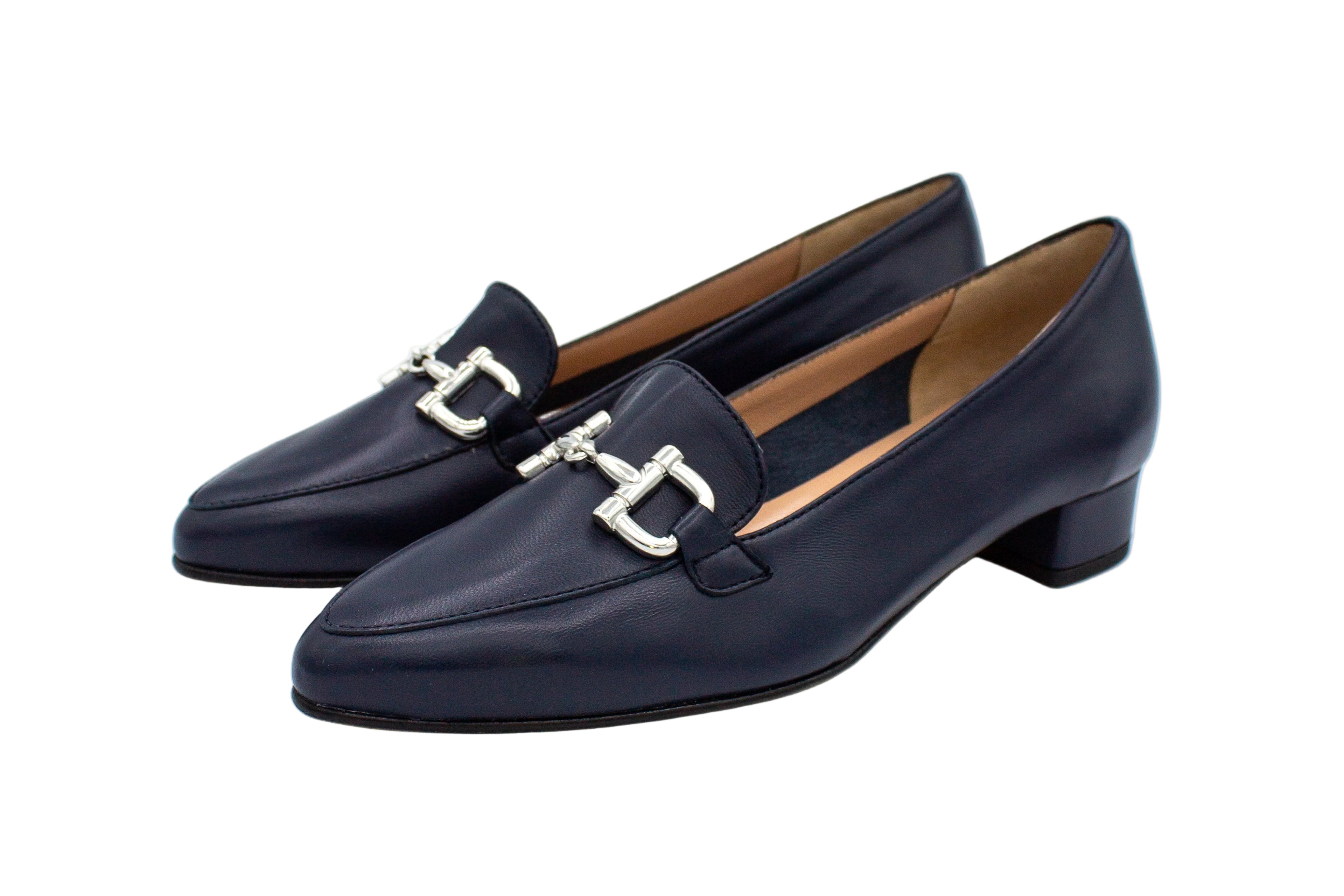 Mocassini a punta con morsetto in pelle blu