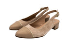 Beige suede slingback with leather toe